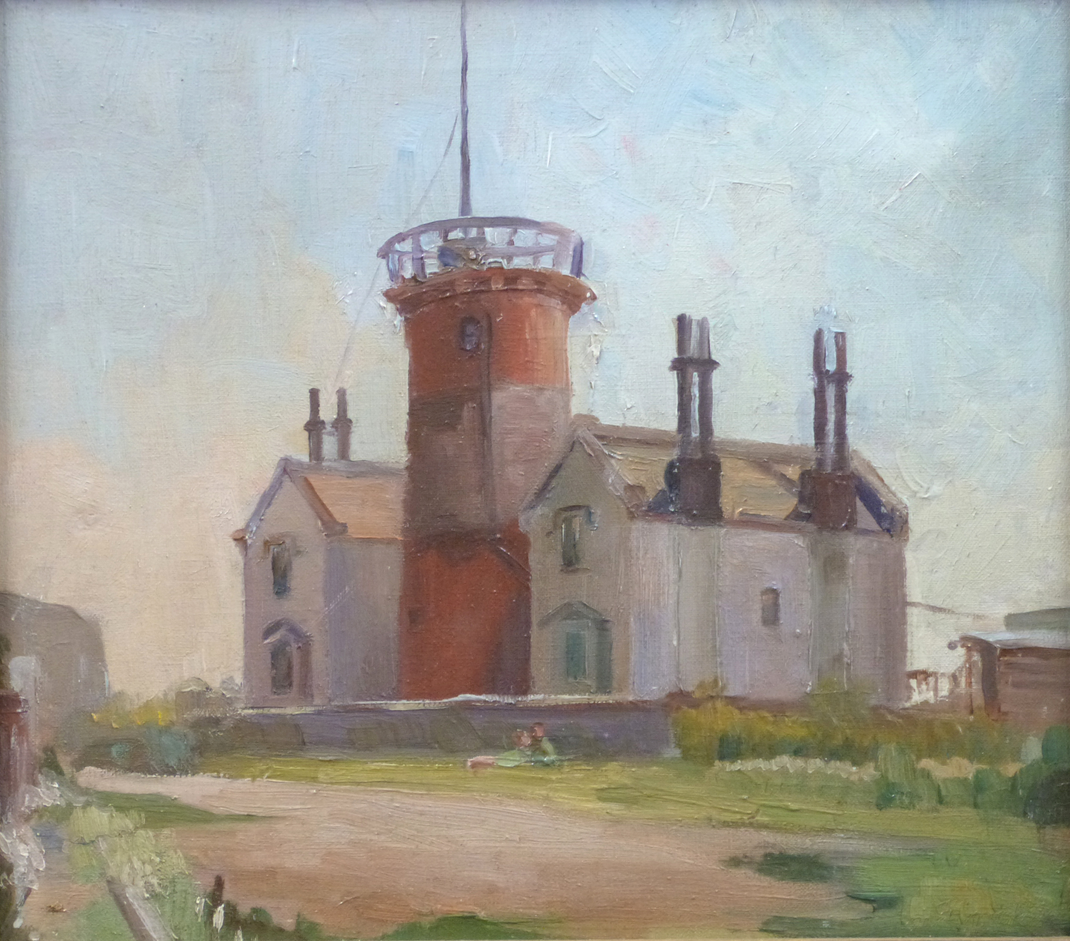 Cecile Proctor, Study of a light tower, oil on canvas, 29 x 33cm - Image 2 of 2