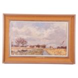 Owen Waters (British 20th Century) 'Marshes at Acle Norfolk, oil on board, signed, 11 x 19ins