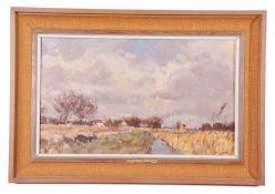 Owen Waters (British 20th Century) 'Marshes at Acle Norfolk, oil on board, signed, 11 x 19ins