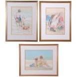 John Hunt (British 20th Century), The Bathers (x3), pencil, watercolour, signed, 10 x 14ins, 11 x