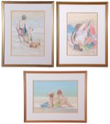 John Hunt (British 20th Century), The Bathers (x3), pencil, watercolour, signed, 10 x 14ins, 11 x