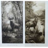 Pair of Highland prints 'Monarch of the Glen' and 'On alert', lithographs (sepia) on paper, approx