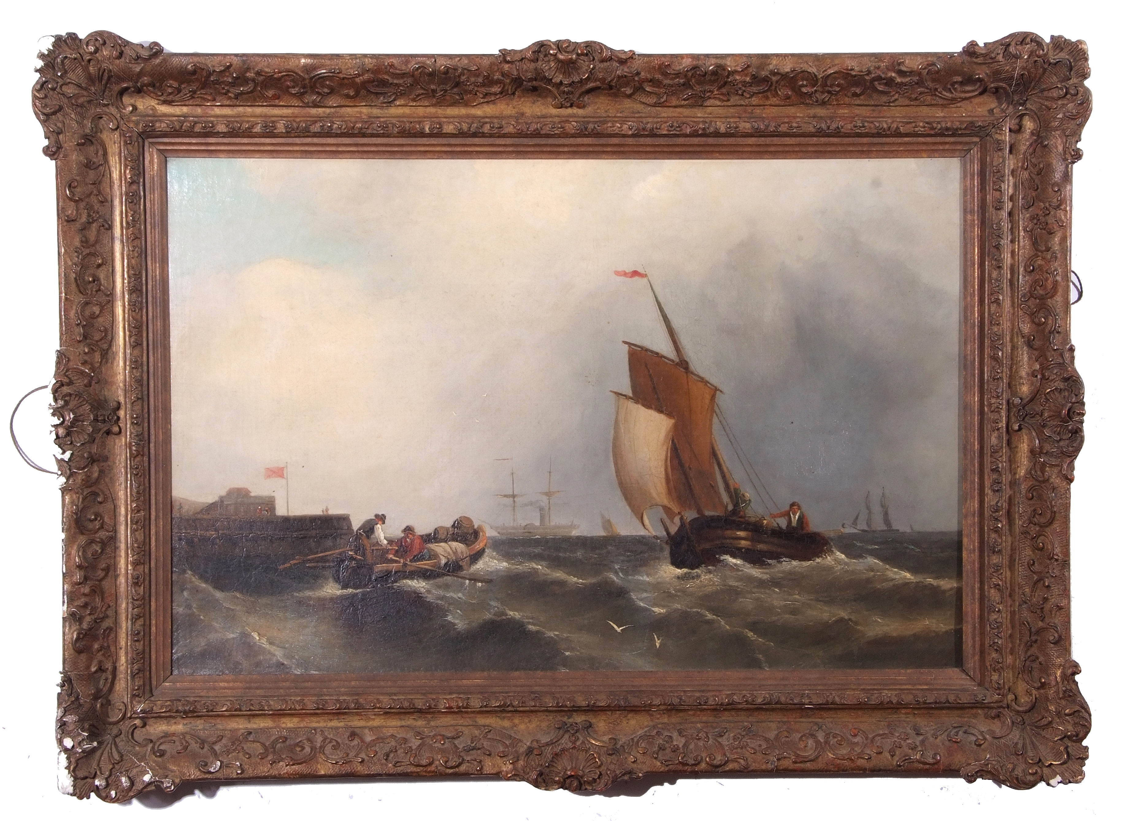 Attributed to Clarkson Frederick Stanfield RA RBA (British 19th Century) Shipping in a stiff