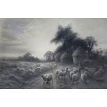 Joseph Farquharson, engraved by Herbert Sedcole, Sheep grazing, black and white engraving, published