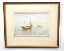 R Miller, (British, 20th century), Fishing boats off the coast, one at anchor, watercolour on paper,