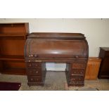 VICTORIAN MAHOGANY CYLINDER FRONT TWIN PEDESTAL DESK, 133CM WIDE