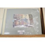 COLLECTION OF FOUR VARIOUS RUSSIAN PRINTS OF STREET SCENES, MOUNTED BUT UNFRAMED, 50CM WIDE