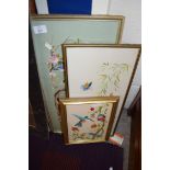 THREE NEEDLEWORK PICTURES OF BIRDS, ALL F/G