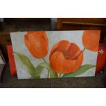 TWO MODERN OIL ON CANVAS STUDIES, TULIP FLOWERS AND BUTTERFLIES, LARGEST 150CM WIDE (2)