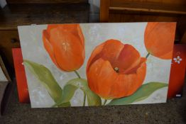 TWO MODERN OIL ON CANVAS STUDIES, TULIP FLOWERS AND BUTTERFLIES, LARGEST 150CM WIDE (2)
