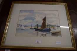 JEAN ALEXANDER STUDY OF MOORED BOATS, WATERCOLOUR, F/G, 53CM WIDE
