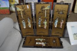 SET OF FOUR MODERN CHINESE LACQUERED WALL PANELS