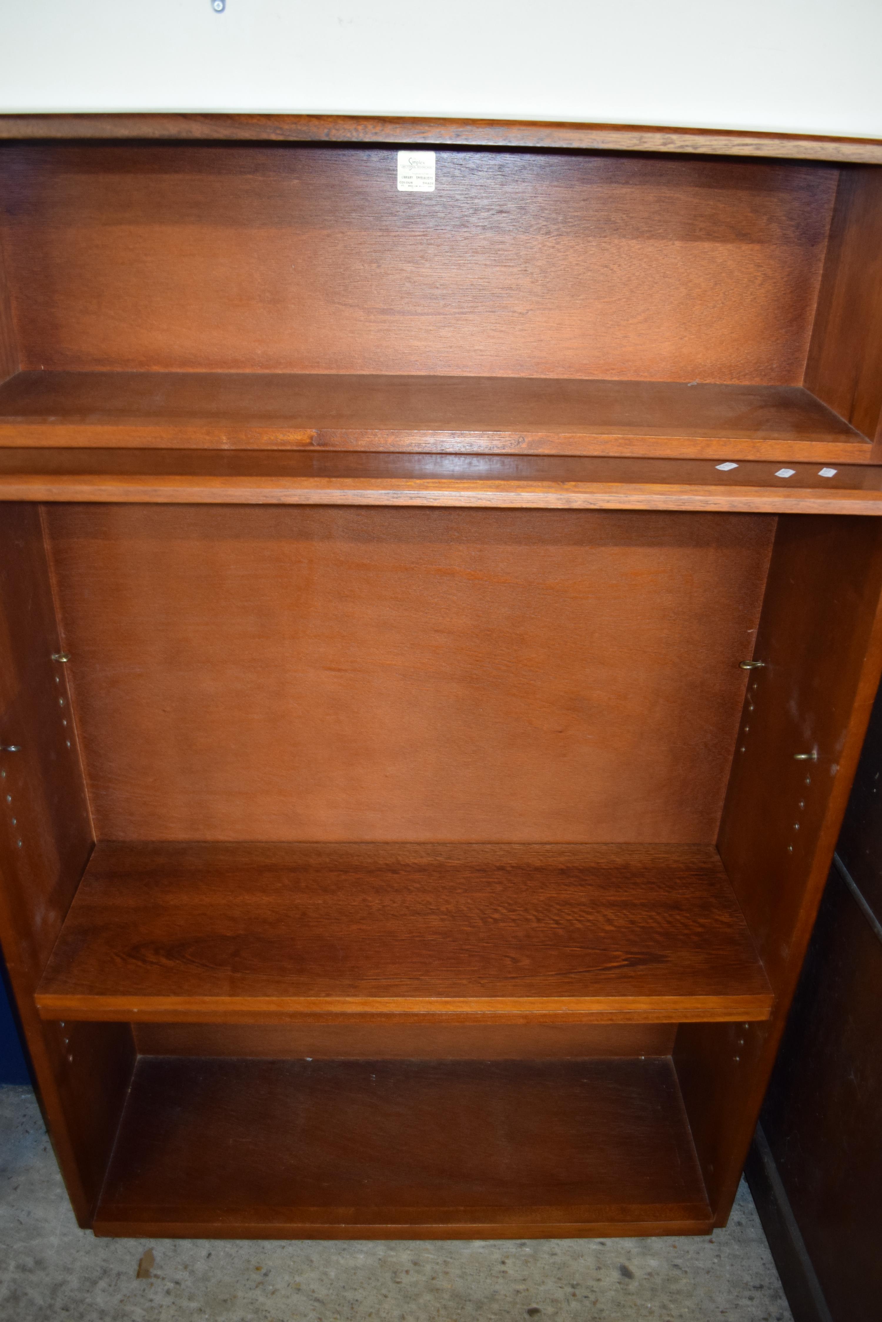 HARDWOOD BOOKCASE CABINET AND FURTHER SIMILAR SMALL TABLE TOP BOOKCASE MARKED 'SIMPLEX', LARGEST