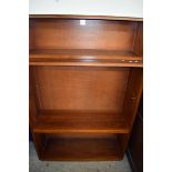 HARDWOOD BOOKCASE CABINET AND FURTHER SIMILAR SMALL TABLE TOP BOOKCASE MARKED 'SIMPLEX', LARGEST