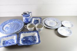 MIXED LOT OF BLUE AND WHITE CHINA TO INCLUDE COPELAND SPODE TOWER PATTERN, GEORGE JONES ABBEY