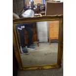 MODERN GILT FRAMED BEVELLED WALL MIRROR, 72CM WIDE