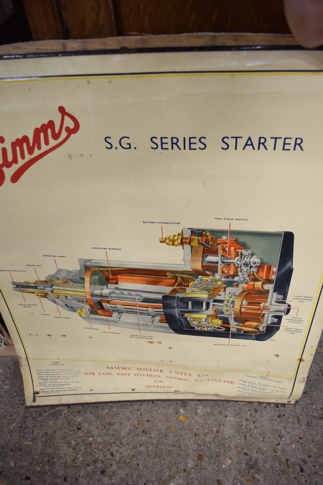 SIMMS SG SERIES STARTER MOTOR ADVERTISING PRINT FROM EAST FINCHLEY, LONDON