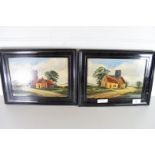PAIR OF NAÏVE STUDIES OF RURAL COTTAGES AND WINDMILL, INDISTINCTLY SIGNED, OIL ON BOARD, SET IN