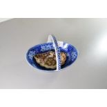 WEDGWOOD FALLOW DEER PATTERN OVAL BOWL OR TABLE BASKET WITH LOOPED HANDLE, TOGETHER WITH A SMALL