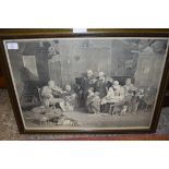 AFTER DAVID WILKIE, BLACK AND WHITE ENGRAVING, AN INTERIOR SCENE, F/G, 63CM WIDE