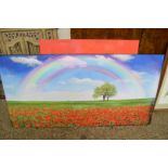 CONTEMPORAY OIL ON CANVAS STUDY, RAINBOWS OVER A POPPY FIELD, TOGETHER WITH BUTTERCUPS ON A RED