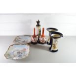 MIXED LOT COMPRISING PAIR OF JAPANESE STEM VASES, PAIR OF JAPANESE SATSUMA TYPE VASES AND A PAIR