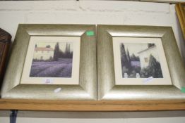 AFTER J WIENS, TWO COLOURED PRINTS, TUSCAN HOUSES WITH LAVENDER FIELDS