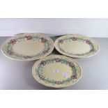 GRADUATED SET OF THREE ROYAL DOULTON OVAL FLORAL PATTERN MEAT PLATES