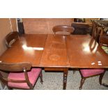 VICTORIAN MAHOGANY DROP LEAF DINING TABLE AND FOUR BAR BACK CHAIRS