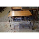 RETRO TEAK AND WIRE WORK MAGAZINE RACK, 53CM WIDE