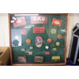 LARGE FRAME CONTAINING VARIOUS VINTAGE TOBACCO AND OTHER TINS