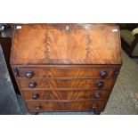VICTORIAN MAHOGANY BUREAU WITH FALL FRONT AND FITTED INTERIOR OVER FOUR DRAWERS, 91CM WIDE