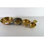 COLLECTION OF FIVE CHINESE AND FAR EASTERN BRASS CIRCULAR BOWLS, LARGEST 16CM DIAM