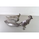 THREE SILVER PLATED MODEL PHEASANTS