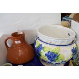 MIXED LOT COMPRISING TWO 20TH CENTURY JARDINIERES, ONE WITH BLUE FLORAL DECORATION, TOGETHER WITH