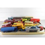 TRAY OF DINKY AND CORGI TOYS TO INCLUDE BEDFORD PALLET VAN, FODEN LORRY, FIRE ENGINE, HORSEBOX ETC,