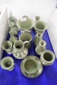 MIXED LOT OF WEDGWOOD BLUE JASPERWARES TO INCLUDE VASES, TEA CUP AND SAUCER, JUG ETC