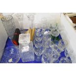 MIXED LOT OF DRINKING GLASSES, PAIR OF SMALL FRAMED PRINTS ETC