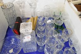 MIXED LOT OF DRINKING GLASSES, PAIR OF SMALL FRAMED PRINTS ETC
