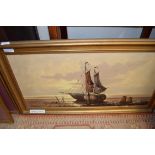 20TH CENTURY CONTINENTAL SCHOOL STUDY OF MOORED BOATS, OIL ON CANVAS, INDISTINCTLY SIGNED, 90CM