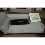 VICTORIAN CHAISE LONGUE UPHOLSTERED IN TICKING FABRIC