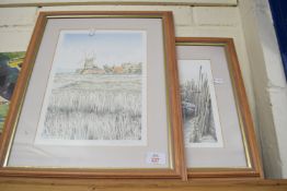 NIGEL CARDER, TWO COLOURED PRINTS, CLEY MILL, NORTH NORFOLK AND BLAKENEY, NORFOLK, BOTH SIGNED IN