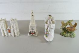 MIXED LOT COMPRISING CRESTED MODEL OF EDITH CAVELL MEMORIAL, A MODEL OF YORK MINSTER, CONTINENTAL