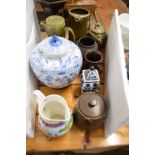 MIXED LOT COMPRISING VARIOUS POOLE POTTERY JUGS, BLUE AND WHITE BURLEIGH WARE COVERED VASE ETC