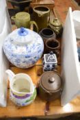 MIXED LOT COMPRISING VARIOUS POOLE POTTERY JUGS, BLUE AND WHITE BURLEIGH WARE COVERED VASE ETC