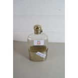 CLEAR GLASS HIP FLASK WITH SILVER PLATED MOUNTS