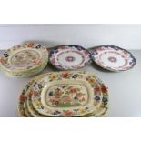 QTY OF MASONS IRONSTONE DINNER AND MEAT PLATES TOGETHER WITH TWO FURTHER CAULDON PLATES MARKED '