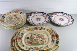 QTY OF MASONS IRONSTONE DINNER AND MEAT PLATES TOGETHER WITH TWO FURTHER CAULDON PLATES MARKED '