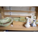 MIXED LOT OF DRESSING TABLE SET, TRAIN SHAPED MONEY BOX, VASES ETC