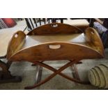 20TH CENTURY HARDWOOD FOLDING BUTLERS TRAY AND STAND, 72CM WIDE